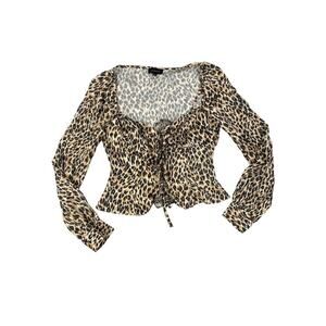 Majorelle - Waldorf Long Sleeve Animal Print Tie Front Top in Brown & Cream